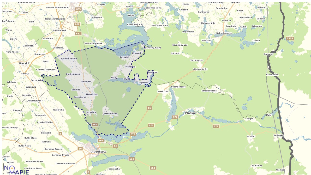 Mapa obszarów ochrony przyrody Nowinki